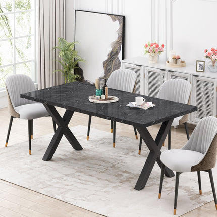 DT2- (TABLE ONLY) 70.87\"Modern Square Dining Table with Printed  Marble Table Top+ X-Shape Table Leg - Likeshoppe 