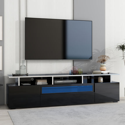 TV14-TREND Modern TV Stand with Push to Open Doors, UV High-Gloss Entertainment Center with Acrylic Board for TVs Up to 80", Stylish TV Cabinet with LED Color Changing Lights for Living Room, Black - Likeshoppe 