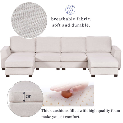 U1- 3 Pieces U shaped Sofa with Removable Ottomans - Likeshoppe 
