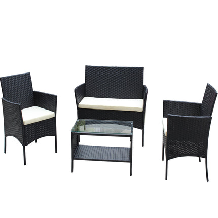 PX5- 4 PC Rattan Patio Furniture Set Outdoor Patio Cushioned Seat Wicker Sofa - Likeshoppe 