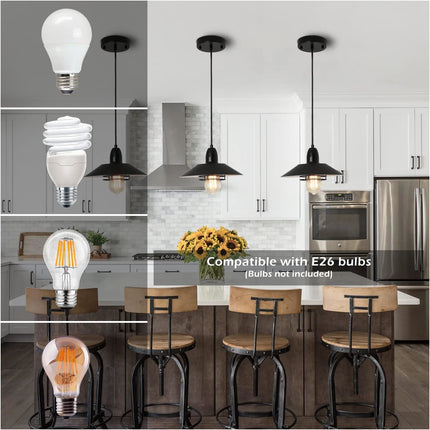 VF4- Farmhouse Vintage Pendant Light Black Fixture Pendant Lights with Spring Frame Adjustable Metal Hanging Lamp for Kitchen Island Dining Room Bedroom Living Room Barn Entryway, E26 - Likeshoppe 
