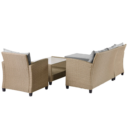 PX11- Outdoor;  Patio Furniture Sets;  4 Piece Conversation Set Wicker Ratten Sectional Sofa with Seat Cushions - Likeshoppe 