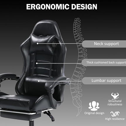 PM1- Ergonomic Gaming Chair for Adults, Comfortable Computer Chair for Heavy People, Adjustable Height Office Desk Chair with Wheels, Breathable Leather Video Game Chairs - Likeshoppe 