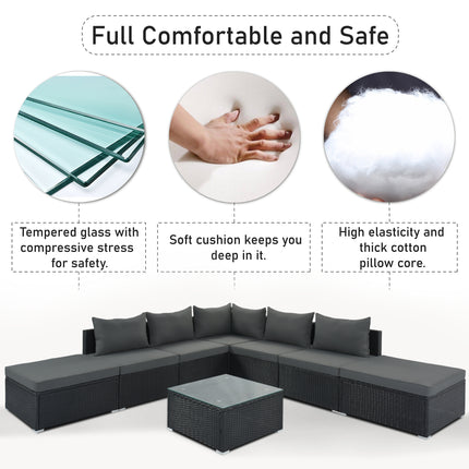 PX7- 8-Pieces Outdoor Patio Furniture Sets;  Garden Conversation Wicker Sofa Set;  Single Sofa Combinable - Likeshoppe 