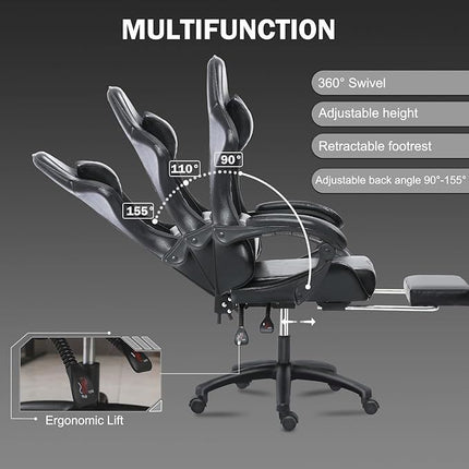 PM1- Ergonomic Gaming Chair for Adults, Comfortable Computer Chair for Heavy People, Adjustable Height Office Desk Chair with Wheels, Breathable Leather Video Game Chairs - Likeshoppe 
