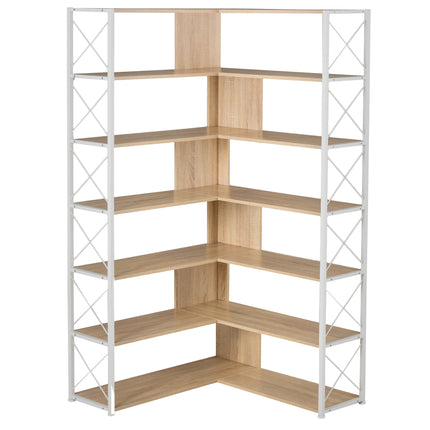 BC2- 7-Tier Bookcase Home Office Bookshelf, L-Shaped Corner Bookcase with Metal Frame, Industrial Style Shelf with Open Storage, MDF Board - Likeshoppe 