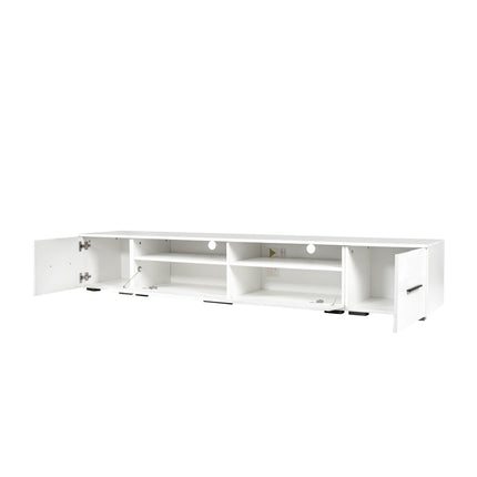 TV13- ON-TREND Extended, Minimalist Design TV stand with Color Changing LED Lights, Modern Universal Entertainment Center, High Gloss TV Cabinet for 90+ inch TV, White - Likeshoppe 