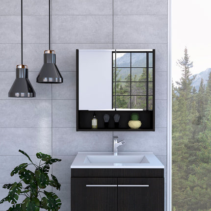 PU1- Ozark 24" Medicine Cabinet With Mirror, One Shelf, Black - Likeshoppe 