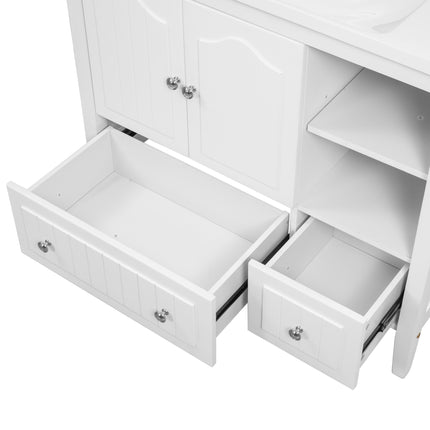 PT1- 36\\" Bathroom Vanity with Ceramic Basin;  Bathroom Storage Cabinet with Two Doors and Drawers;  Solid Frame;  Metal Handles - Likeshoppe 