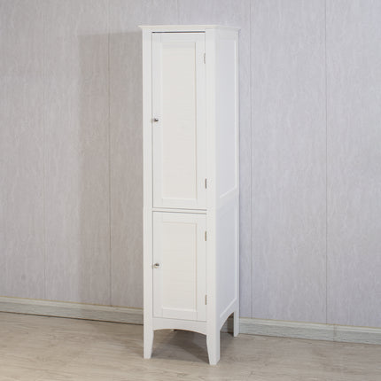 PU19- Tall Narrow Tower Freestanding Cabinet with 2 Shutter Doors 5 Tier Shelves for Bathroom;  Kitchen ; Living Room ; Storage Cabinet; White - Likeshoppe 