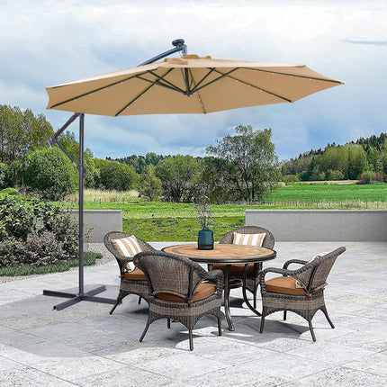 PZ3- 10 FT Solar LED Patio Outdoor Umbrella Hanging Cantilever Umbrella Offset Umbrella Easy Open Adustment with 32 LED Lights - Likeshoppe 