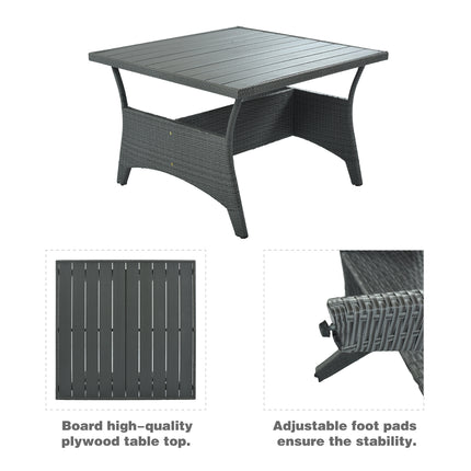 PX14- 6-Piece Outdoor Wicker Sofa Set, Patio Rattan Dinning Set, Sectional Sofa with Thick Cushions and Pillows, Plywood Table Top, For Garden, Yard, Deck - Likeshoppe 