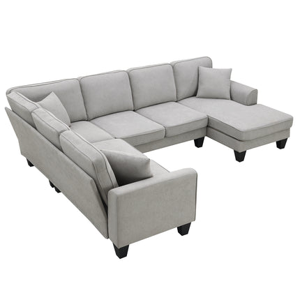 S4- 108*85.5" Modern U Shape Sectional Sofa, 7 Seat Fabric Sectional Sofa Set with 3 Pillows Included for Living Room, Apartment, Office,3 Colors - Likeshoppe 
