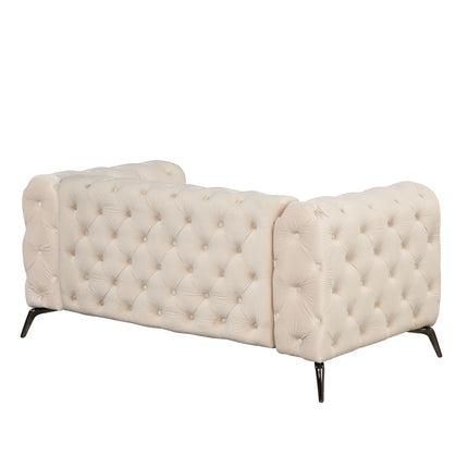 F7- 63" Velvet Upholstered Loveseat Sofa,Modern Loveseat Sofa with Button Tufted Back,2-Person Loveseat Sofa Couch for Living Room,Bedroom,or Small Space,Beige - Likeshoppe 