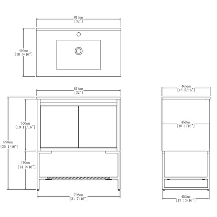 PT5- 32 inches Wood Freestanding Bathroom Vanity Combo with Integrated Ceramic Sink and 2 Soft Close Doors - Likeshoppe 