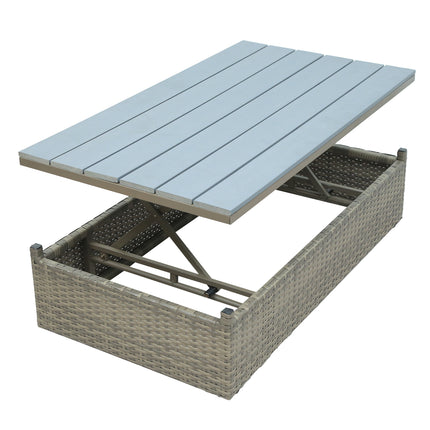 PX9- Patio Furniture Sets;  5-Piece Patio Wicker Sofa with Adustable Backrest;  Cushions;  Ottomans and Lift Top Coffee Table - Likeshoppe 