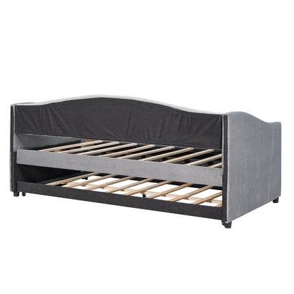 U3-Upholstered Daybed Sofa Bed Twin Size With Trundle Bed and Wood Slat - Likeshoppe 