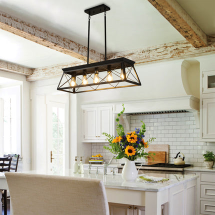 VF5- 5-Light Farmhouse Chandeliers for Dining Room, Metal Rustic Pendant Island Light Fixture, Modern Rectangular Island Lights for Kitchen, Living Room(No Bulbs) - Likeshoppe 