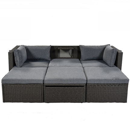 PX2- Outdoor Patio Rectangle Daybed with Retractable Canopy, Wicker Furniture Sectional Seating with Washable Cushions, Backyard, Porch - Likeshoppe 