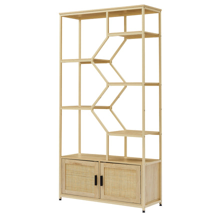 BC3- Rattan bookshelf 5 tiers Bookcases Storage Rack with cabinet for Living Room Home Office - Likeshoppe 