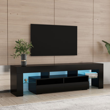TV22- Living Room Furniture TV Stand Cabinet with 2 Drawers & 2 open shelves,20-color RGB LED lights with remote,Black - Likeshoppe 