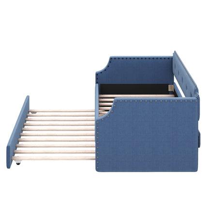 U4-Upholstered Daybed with Trundle;  Wood Slat Support; Upholstered Frame Sofa Bed ;  Twin - Likeshoppe 
