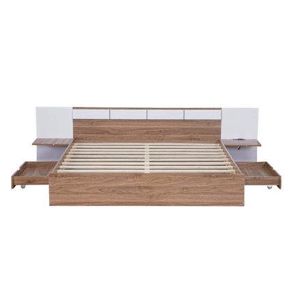 PF5- Queen Size Platform Bed with Headboard, Drawers, Shelves, USB Ports and Sockets - Likeshoppe 