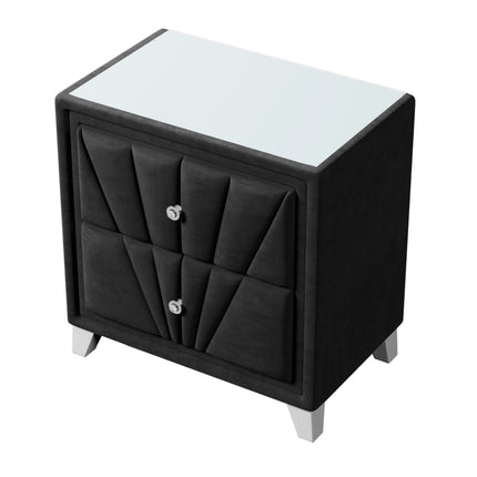 PE8- Contemporary Velvet Upholstered Glass Top Nightstand End table with Two Drawers Gray Solid Wood - Likeshoppe 