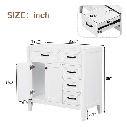 PT8- 36' Bathroom Vanity with Sink Combo;  White Bathroom Cabinet with Drawers;  Solid Frame and MDF Board - Likeshoppe 
