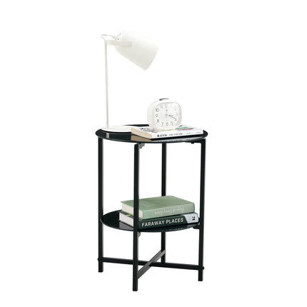 ST4- 2-layer Tempered Glass End Table;  Round Coffee Table for Bedroom Living Room Office - Likeshoppe 