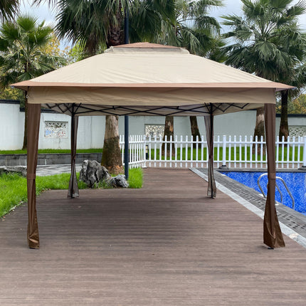 AG10- Outdoor 11x 11Ft Pop Up Gazebo Canopy With Removable Zipper Netting; 2-Tier Soft Top Event Tent; Suitable For Patio Backyard Garden Camping Area; Coffee - Likeshoppe 