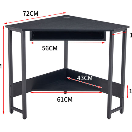 PW1- Triangle Computer Desk; Corner Desk With Smooth Keyboard Tray& Storage Shelves ; Compact Home Office; Small Desk With Sturdy Steel Frame As Workstation For Small Space; BLACK; 28.34''L 24''W 30.11''H - Likeshoppe 