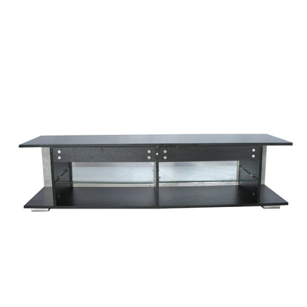 TV27- TV Stand for 32-60 Inch TVs Modern Low Profile Black+Stone Grey Entertainment Center with LED Lights 57 Inch Small TV Console Media Table with Glass Shelves and Hidden Side Bookshelf for Living Room - Likeshoppe 