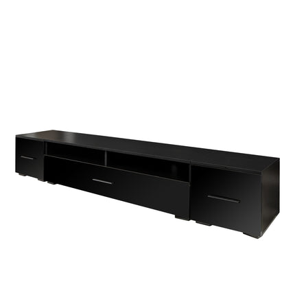 TV21- ON-TREND Extended, Minimalist Design TV stand with Color Changing LED Lights, Modern Universal Entertainment Center, High Gloss TV Cabinet for 90+ inch TV, Black - Likeshoppe 