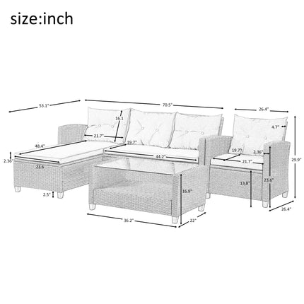 PX11- Outdoor;  Patio Furniture Sets;  4 Piece Conversation Set Wicker Ratten Sectional Sofa with Seat Cushions - Likeshoppe 