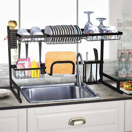 DL1- Over The Sink Dish Drying Rack Stainless Steel Kitchen Supplies Storage Shelf Multifunctional Tableware Drainer Organizer - Likeshoppe 