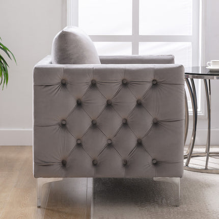 AC3- Modern Velvet Armchair Tufted Button Accent Chair Club Chair with Steel Legs for Living Room Bedroom - Likeshoppe 
