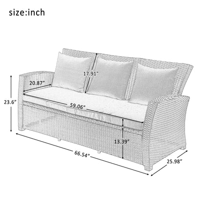 PX17- Outdoor Patio Furniture Set 4-Piece Conversation Set Black Wicker Furniture Sofa Set with Dark Grey Cushions - Likeshoppe 