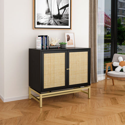 CB5- 2 Door Cabinet, Natural Rattan 2 Door high cabinet, Built-in adjustable shelf, Easy Assembly, Free Standing Cabinet for Living Room Bedroom, Hallway - Likeshoppe 