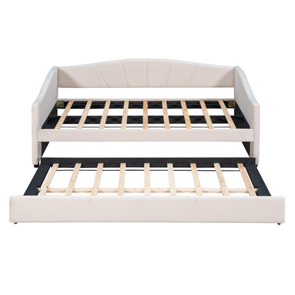 U3-Upholstered Daybed Sofa Bed Twin Size With Trundle Bed and Wood Slat - Likeshoppe 