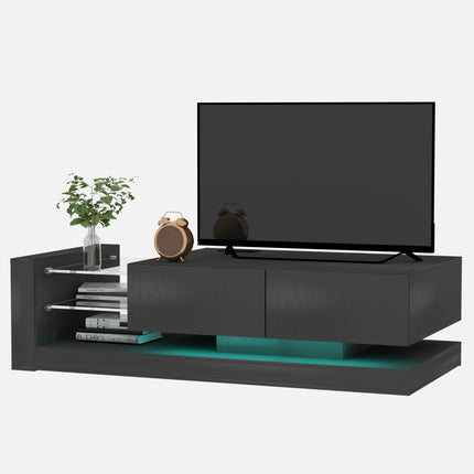 TV8- TV Console with Storage Cabinets, Full RGB Color 31 Modes Changing Lights Remote RGB LED TV Stand, Modern Entertainment Center (Black, for 75 inches TV) - Likeshoppe 