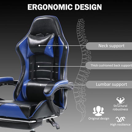 PM1- Ergonomic Gaming Chair for Adults, Comfortable Computer Chair for Heavy People, Adjustable Height Office Desk Chair with Wheels, Breathable Leather Video Game Chairs - Likeshoppe 