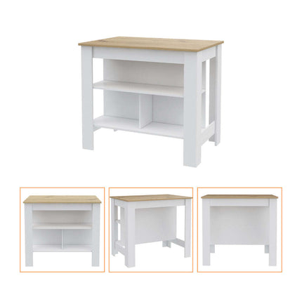 PA4- Norfolk 2 Piece Kitchen Set, Kitchen Island + Upper Wall Cabinet , White /Walnut - Likeshoppe 