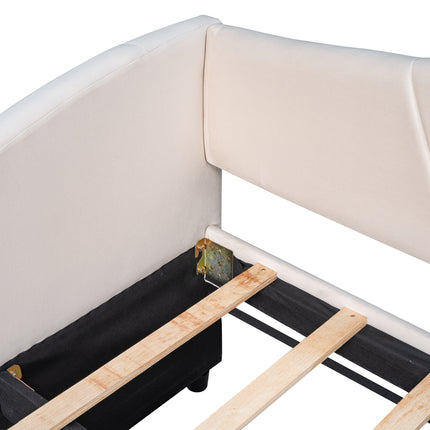 U3-Upholstered Daybed Sofa Bed Twin Size With Trundle Bed and Wood Slat - Likeshoppe 