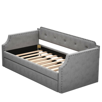 U4-Upholstered Daybed with Trundle;  Wood Slat Support; Upholstered Frame Sofa Bed ;  Twin - Likeshoppe 