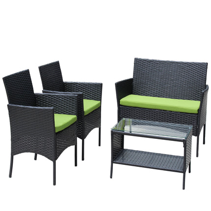 PX5- 4 PC Rattan Patio Furniture Set Outdoor Patio Cushioned Seat Wicker Sofa - Likeshoppe 