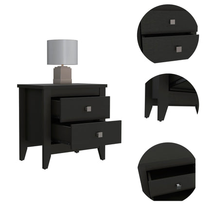 PE2- Breeze Four-Legged Modern Bedroom Nightstand, with Two Drawers, Black - Likeshoppe 