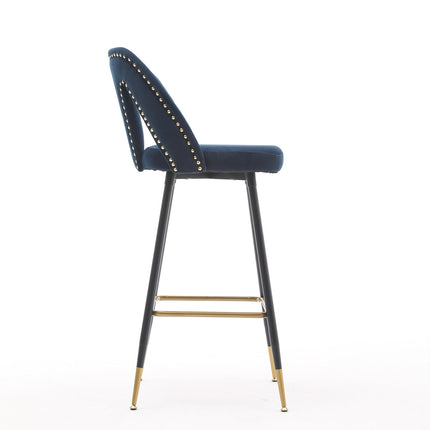 BS6- Collection Modern | Contemporary Velvet Upholstered  28\\" Bar Stool & Counter Stools with Nailheads and Gold Tipped Black Metal Legs,Set of 2 - Likeshoppe 