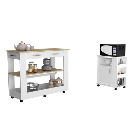 PA5- Danville 2 Piece Kitchen Set, Kitchen Island + Kitchen Cart, White / Light Oak - Likeshoppe 