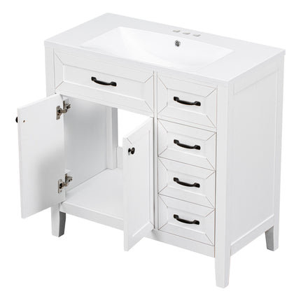 PT8- 36' Bathroom Vanity with Sink Combo;  White Bathroom Cabinet with Drawers;  Solid Frame and MDF Board - Likeshoppe 